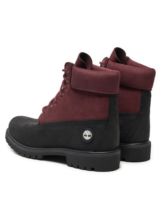 Мужские ботинки Timberland Premium на шнуровке из нубука двухцветные, черно-бордовый — фото 3