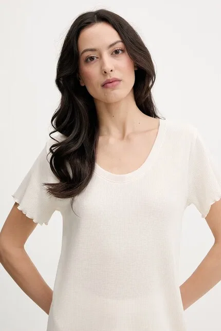 Футболка пижамная женская Cosy Waffle T-Shirt BOSS, бежевый — фото 4