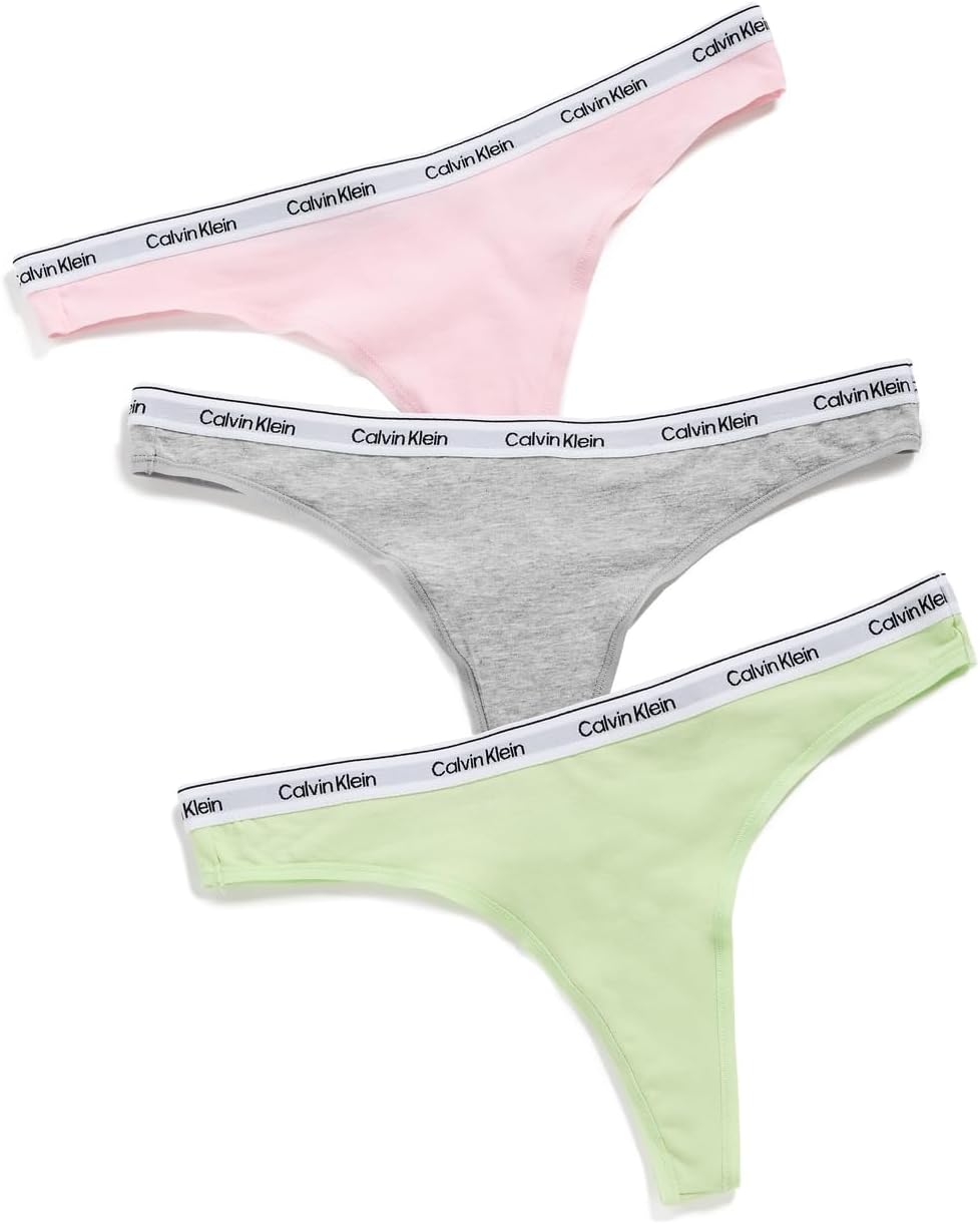 

Комплект из 3 трусиков-стрингов Calvin Klein с современным логотипом для женщин, Highline Green/Buff Pink/Grey