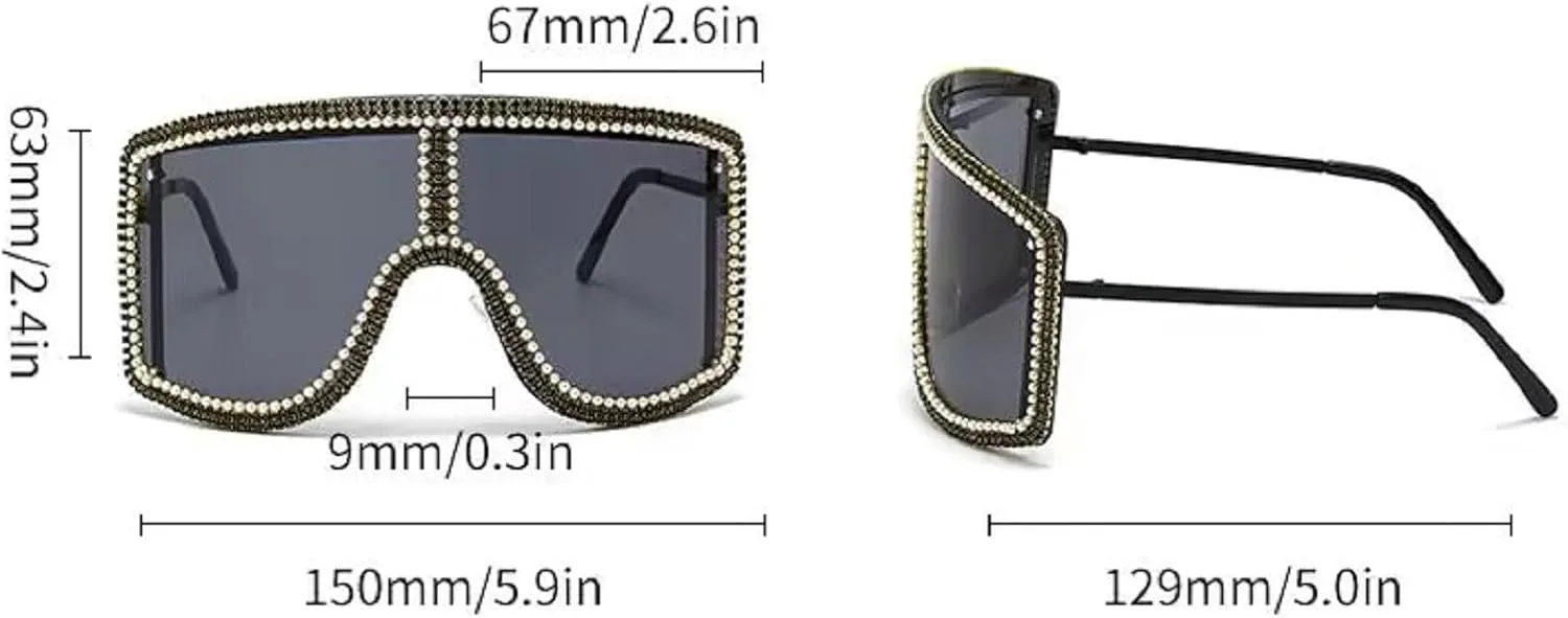 

Модные солнцезащитные очки с бриллиантовой маской и стразами для женщин, большие квадратные солнцезащитные очки-щиток с защитой от УФ-излучения mincl, 2pcs-black&gray