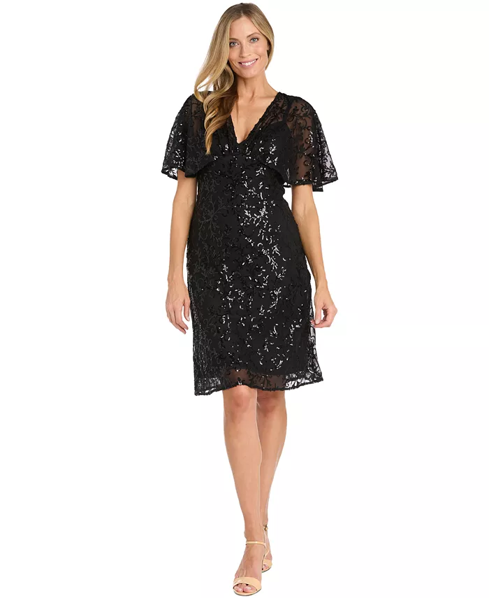 

Маленькое платье-накидка с бисером Petite Beaded Capelet Dress R & M Richards, черный