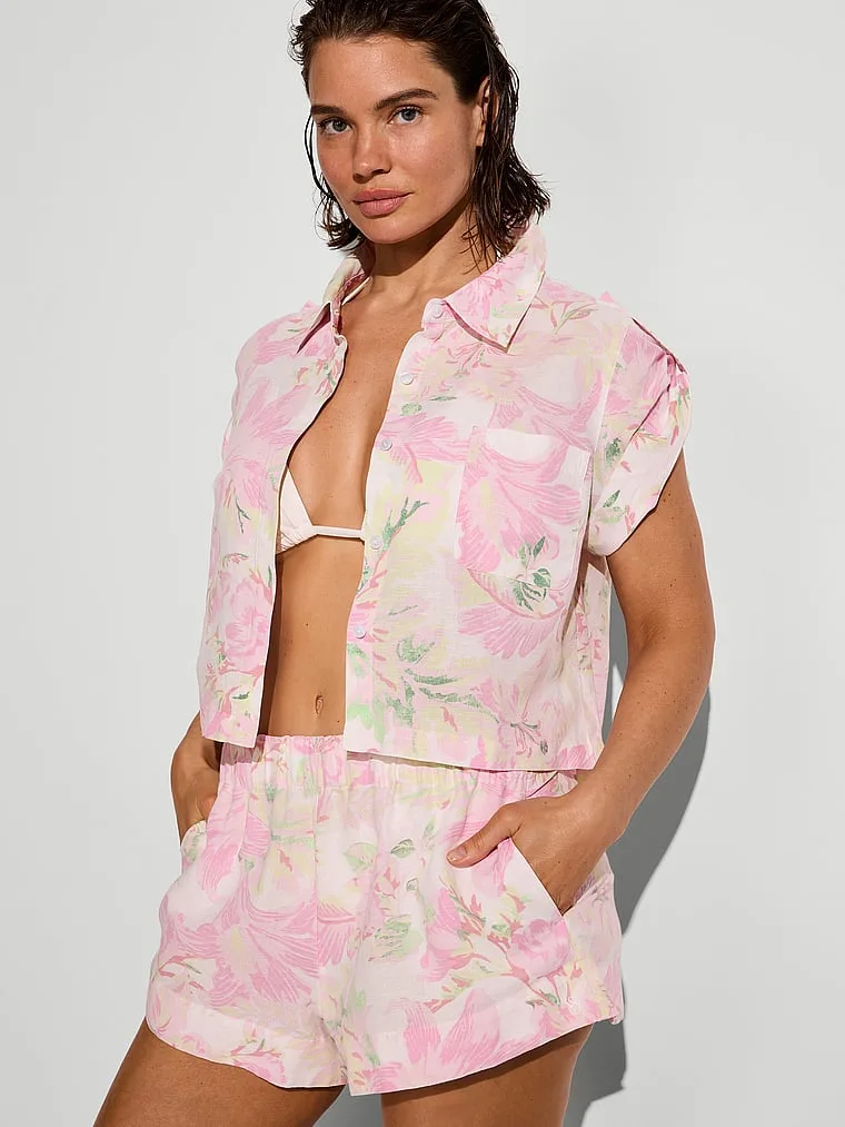 Пляжная льняная блузка свободного кроя с коротким рукавом Victoria'S Secret Swim, Floral