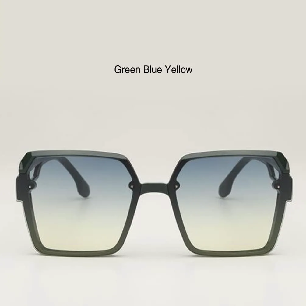 

Солнцезащитные очки PUB с большой квадратной оправой и защитой от ультрафиолета UV400, мужские и женские, с полыми дужками, Green Frame Blue Yellow Flake