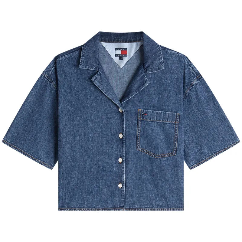 Tommy Hilfiger Рубашка Women's Denim Blue 1A5 Cuban Collar Moderate Denim
