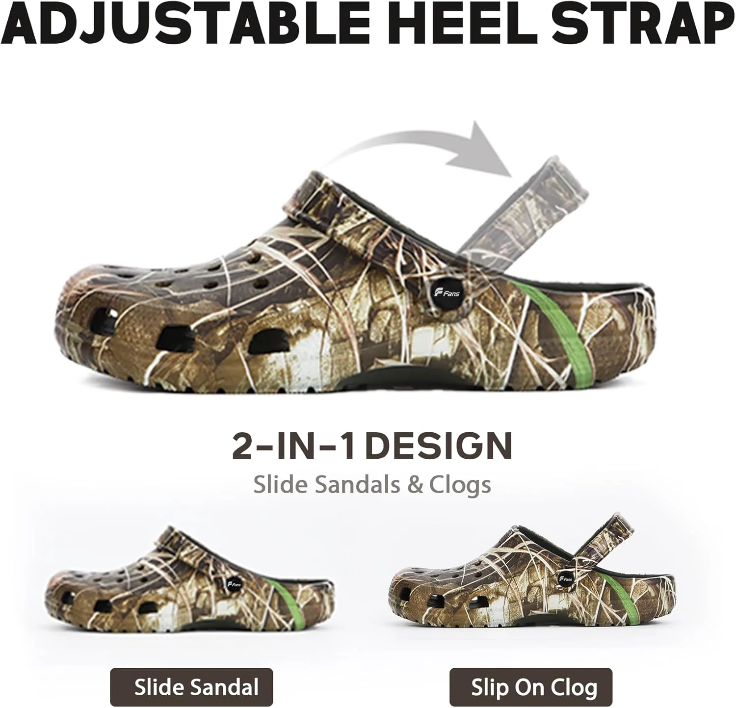 Мужские клоки 8 Fans Camo, уличные садовые сандалии на лето, пляжная обувь, легкие дышащие, нескользящие повседневные тапочки, коричневый — фото 3