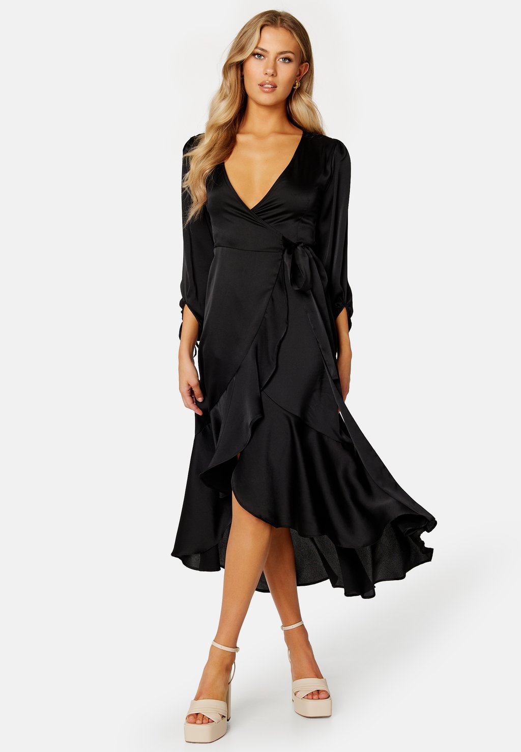 

Платье WRAP FRILL L/S SATIN DRESS Bubbleroom, черный