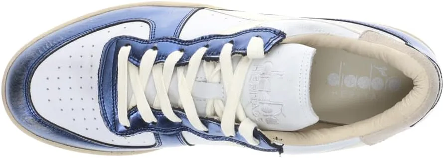 Мужские кеды Diadora Mi Basket Low Metallic Dirty с шнуровкой, повседневные - белые, белый — фото 4