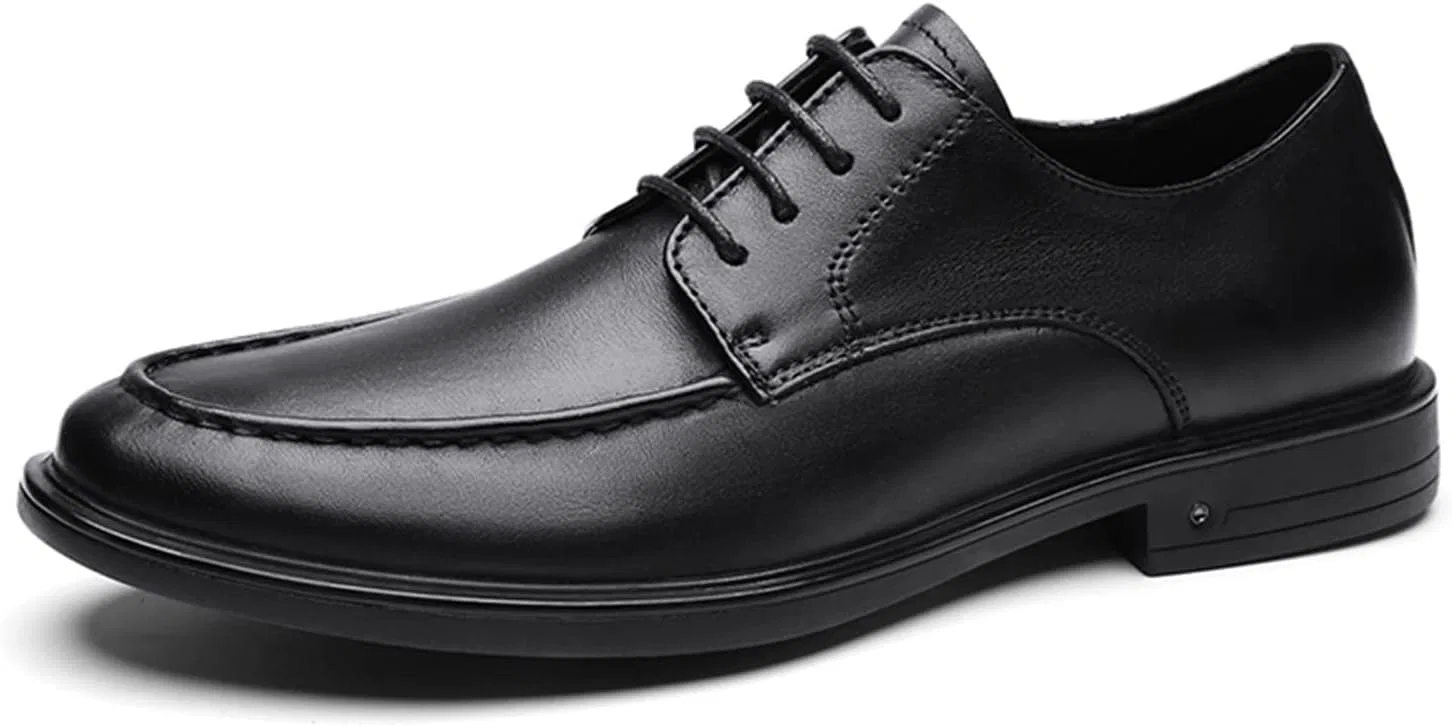 Туфли Kleid Oxford für Männer Schnüren-up-Schürze Zehenrunde Zehenschuhe Leder Low Top Anti-Rutsch Block Absatz Gummi Sole Nicht-Slip-Hochzeit Generic, Schwarz