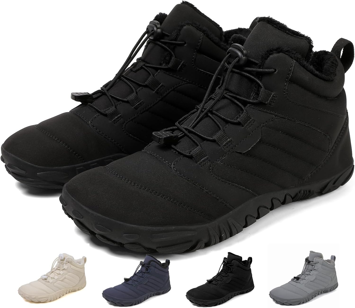 

Зимние ботинки для мужчин и женщин, водонепроницаемые, теплые с мехом, для снега, с широкой носочной частью, без подъема, противоскользящие туристические ботинки Kiyenus, черный