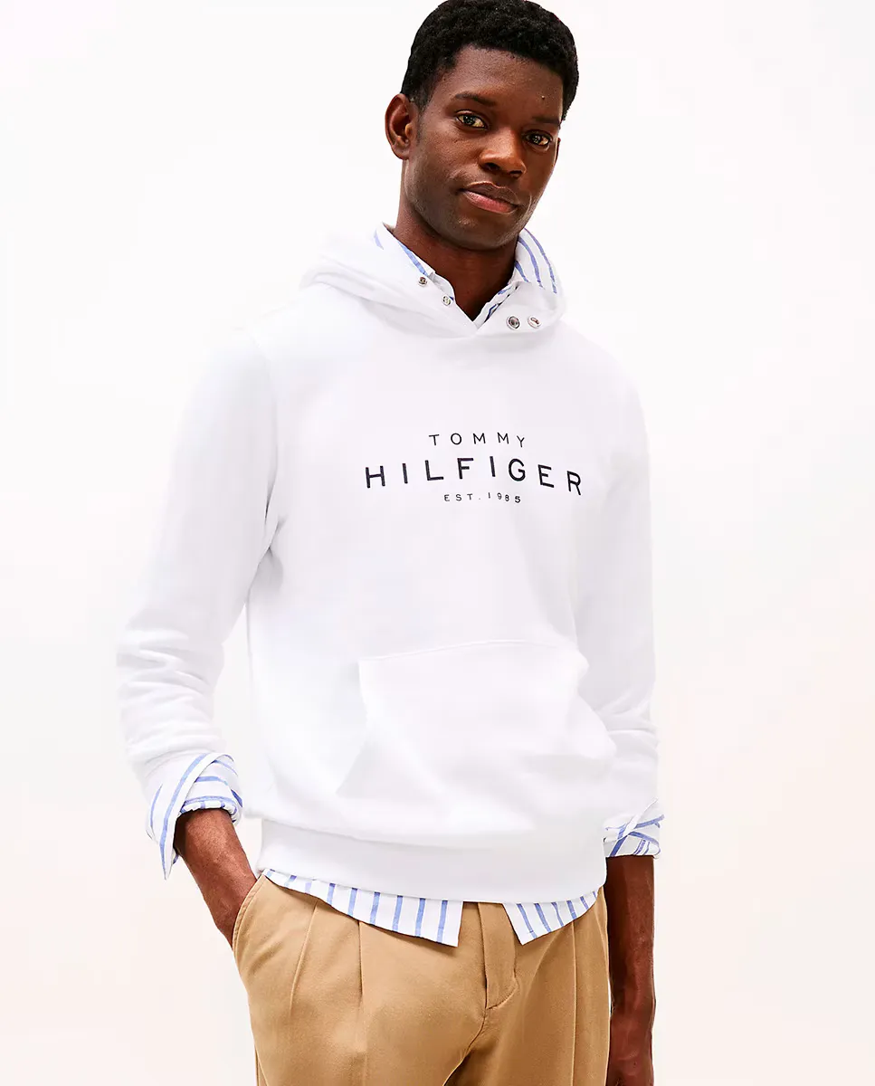 

Мужская толстовка с капюшоном и принтом логотипа спереди Tommy Hilfiger, белый
