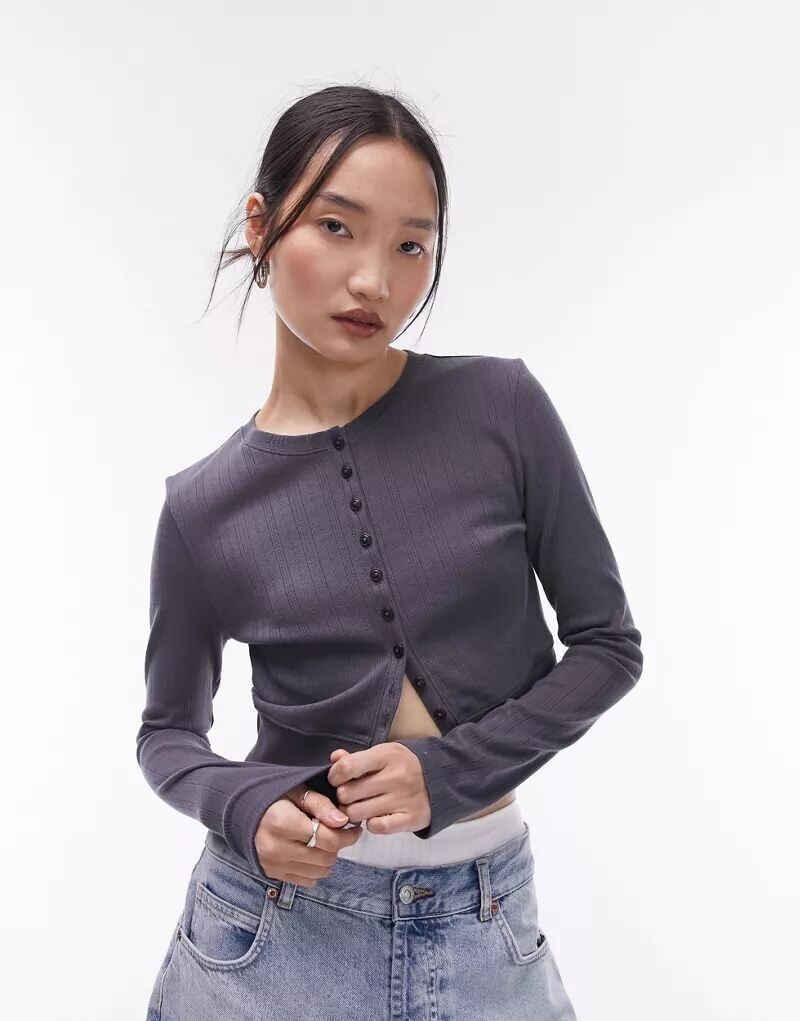 

Серо-серый укороченный кардиган с длинными рукавами Topshop