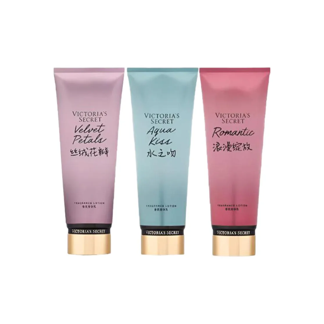 Victoria's Secret Лосьон для тела Love Whisper+Velvet Petal успокаивающий зуд, увлажняющий, ароматный 236мл+236мл, Velvet Petal 236ml+Water Kiss 236ml+Romantic Blossom 236ml