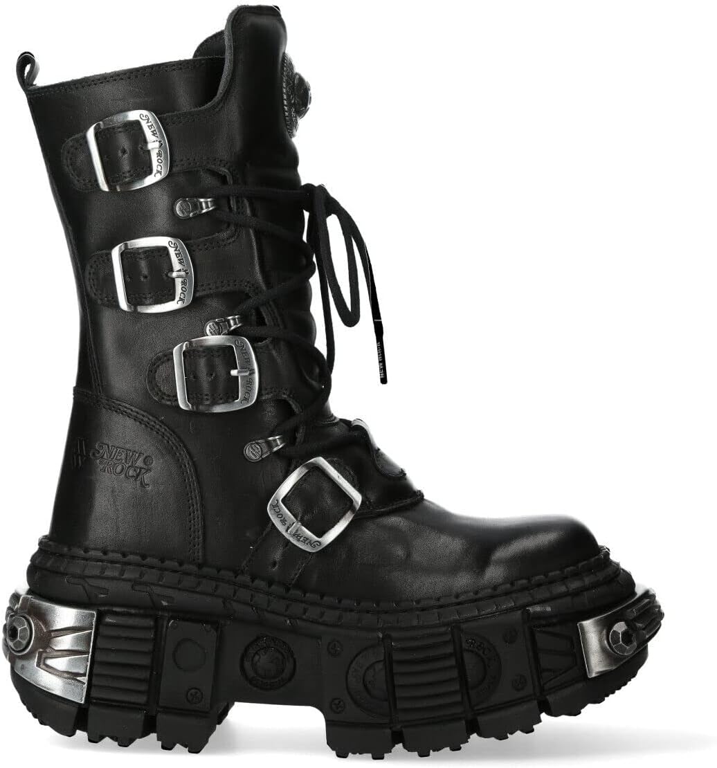 

Ботинки New Rock WALL1473-S3 унисекс металлические черные кожаные готические на платформе