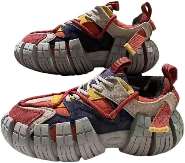 

Мужские кроссовки на платформе с цветными блоками, удобные и стильные, для прогулок на улице, бега и кемпинга, на все сезоны, шнуровка Hhhchpm, красный