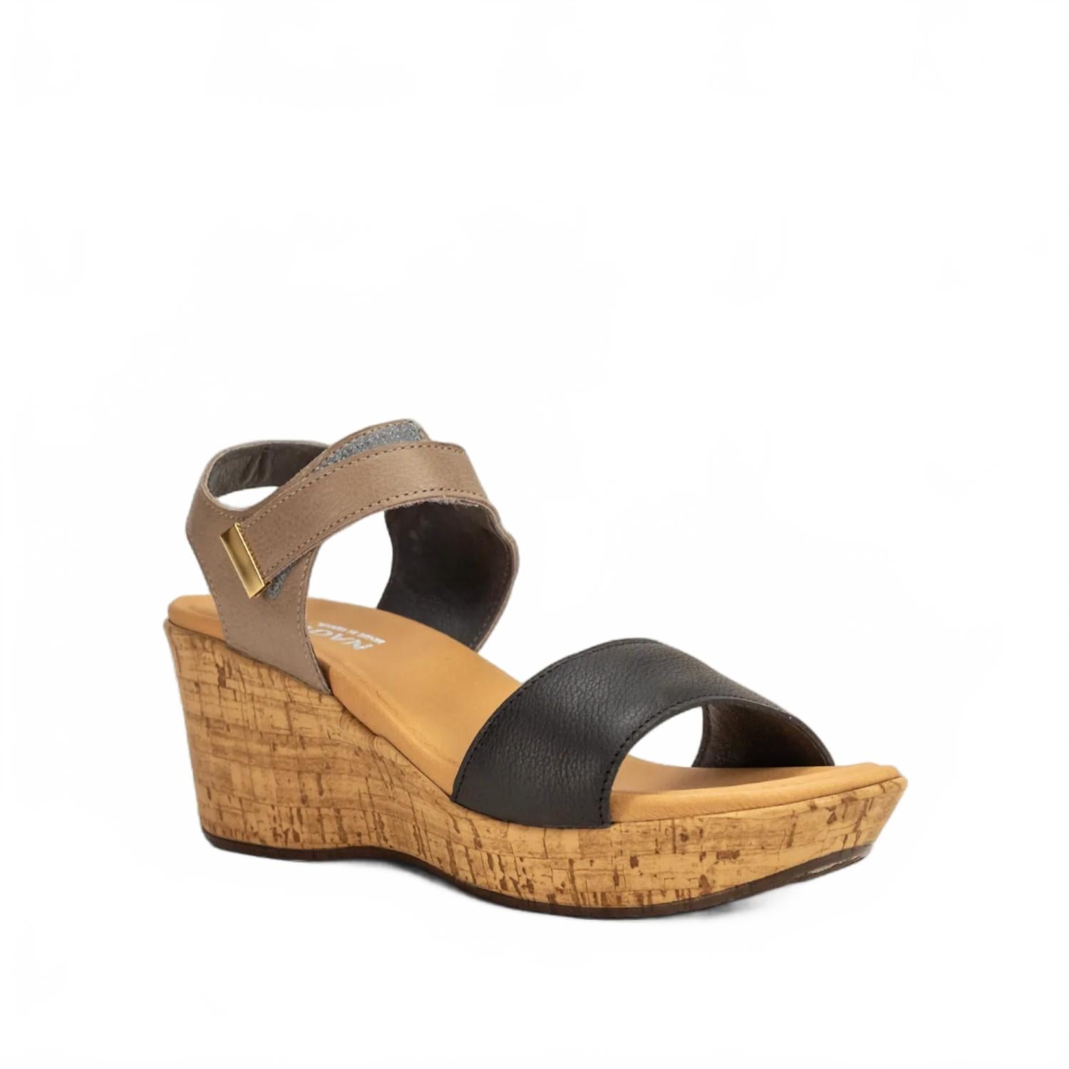 Women's Summer Wedge Sandal In Soft Black Leather/soft Stone Leather NAOT — фото 2