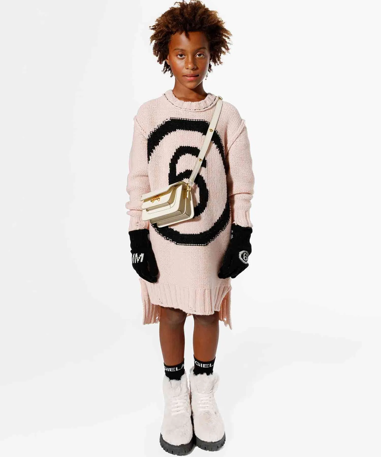 Унисекс вязаное платье с логотипом MM6 Maison Margiela шерсть белое — фото 2