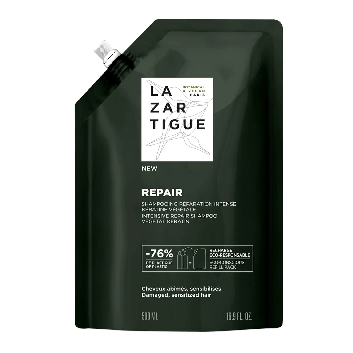 Шампунь Lazartigue Repair с растительным кератином для глубокого восстановления и укрепления волос, придает шелковистость до самых кончиков 500 мл (1 шт.), white