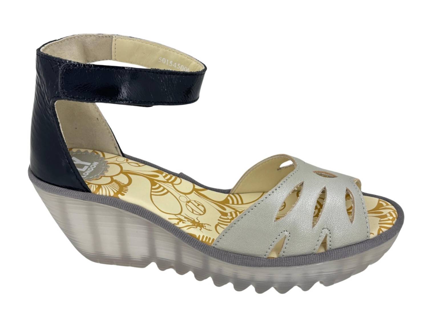 Women's Yelu Platform Wedge Sandal In Silver/black FLY London