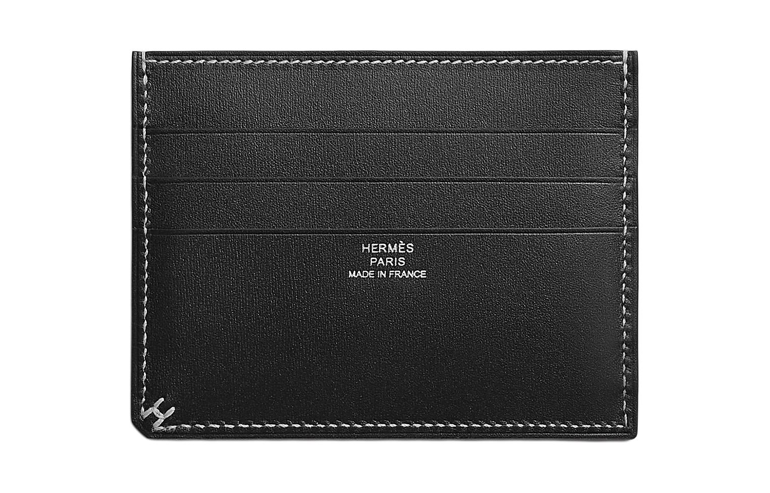 

HERMES Кожаный картхолдер Селлье Бокс, 89 Noir Black