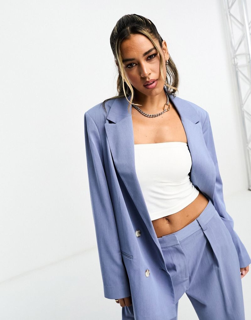 

Синий двубортный саржевый пиджак ASOS