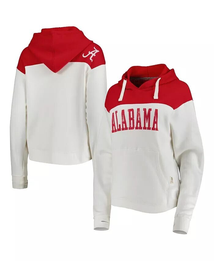 

Женская белая, малиновая состаренная толстовка-пуловер с капюшоном Alabama Crimson Tide Chicago с двумя кокетками Pressbox
