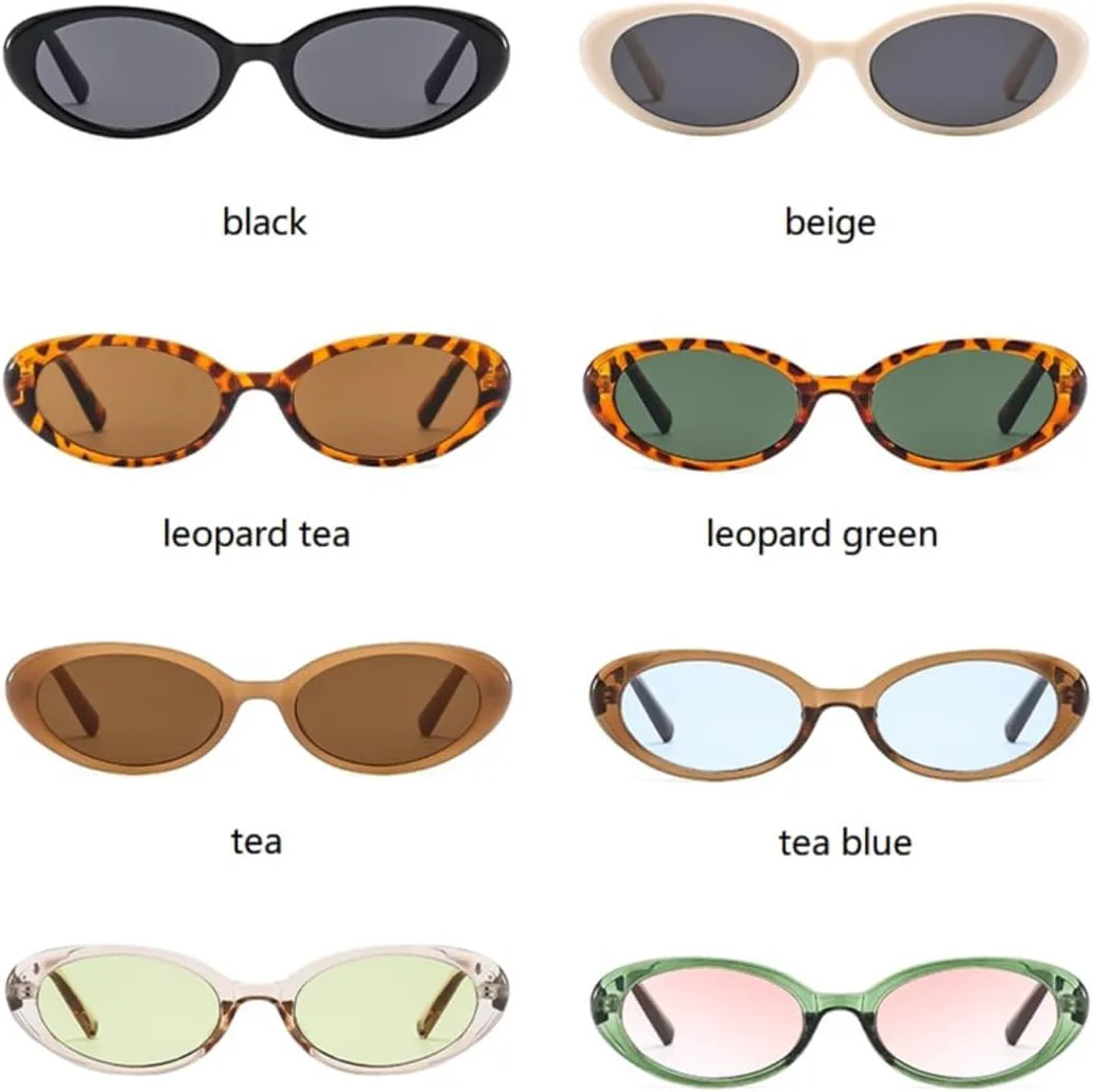 

Солнцезащитные очки для мужчин и женщин - защита UV400 - маленькие овальные линзы конфетного цвета для занятий спортом на открытом воздухе и вождения DSVIGF, Tea