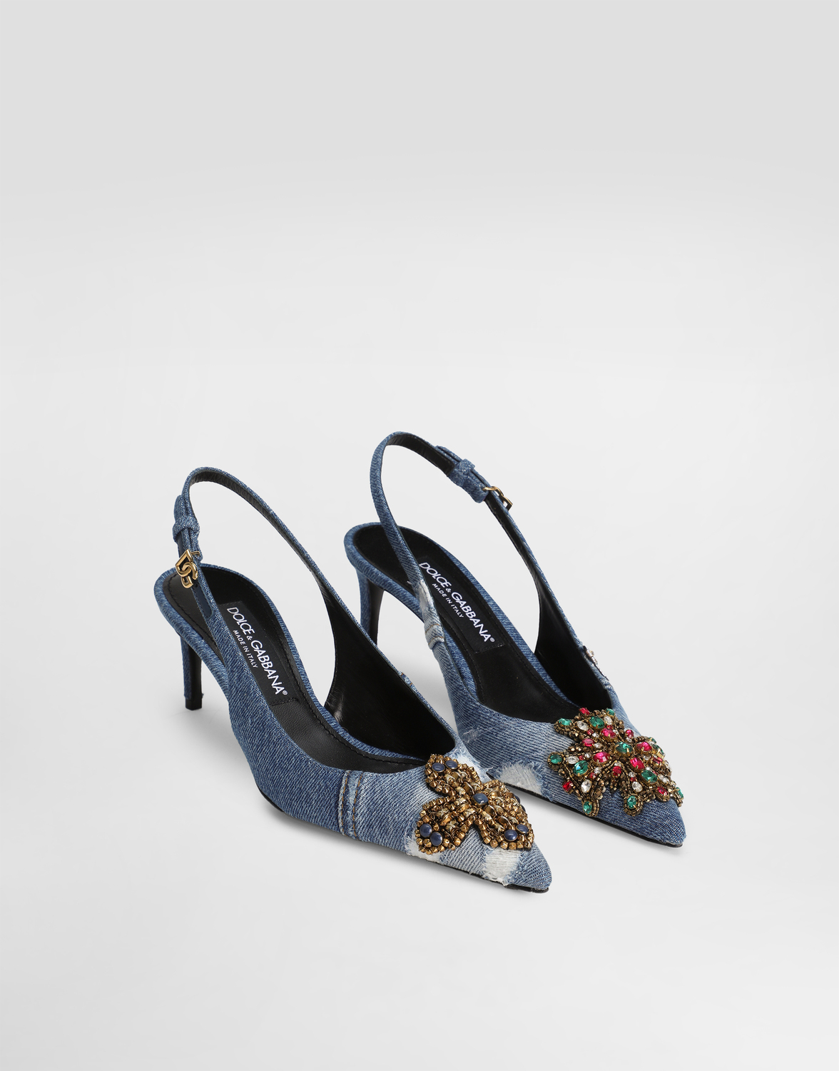 Джинсовые туфли с открытой пяткой в стиле пэчворк с вышивкой Dolce & Gabbana, мультиколор — фото 2