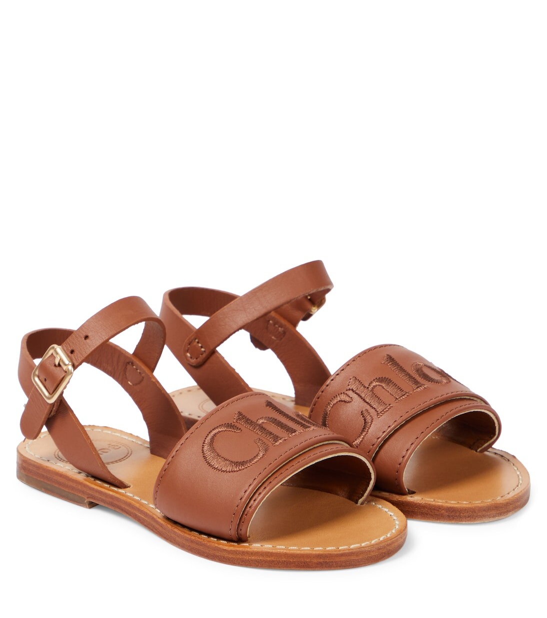 

Кожаные сандалии с логотипом Chloé, коричневый