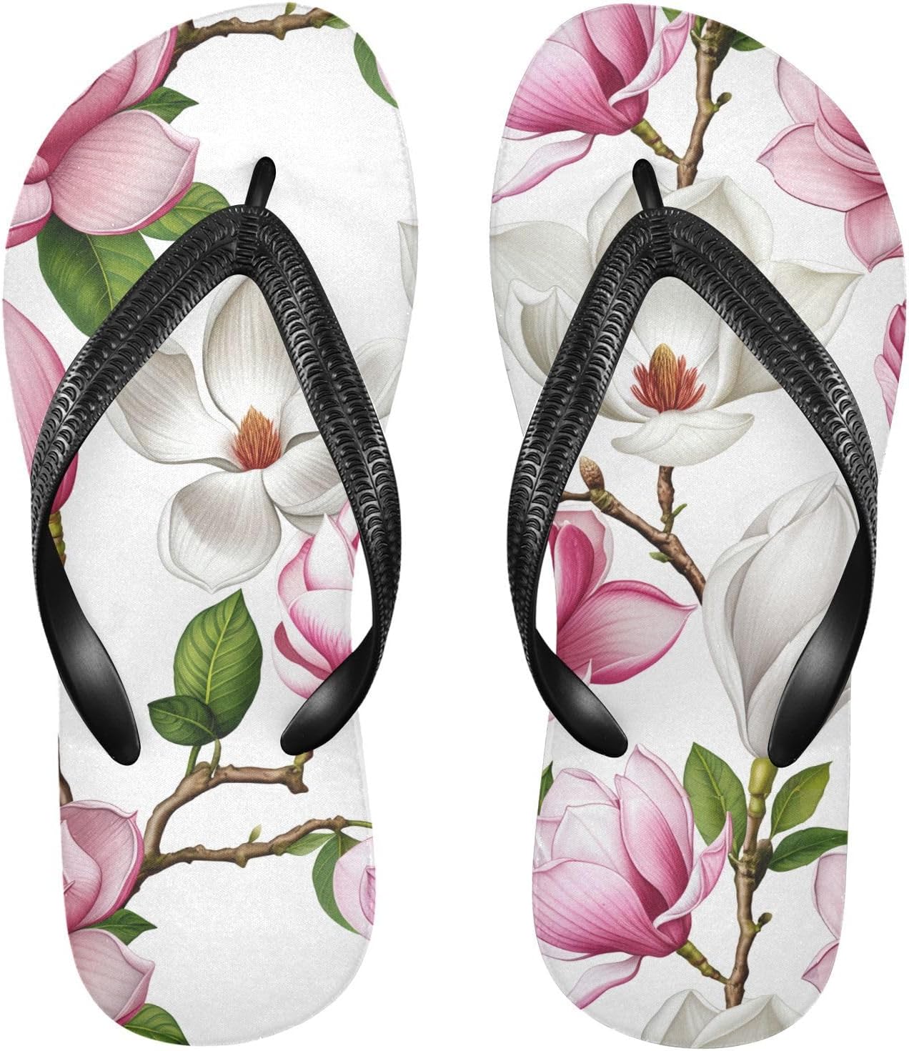 

Вьетнамки с белой веткой цветка магнолии, пляжные шлепанцы с резиновой подошвой, нескользящие летние тапочки для мужчин, для прогулок Sinestour