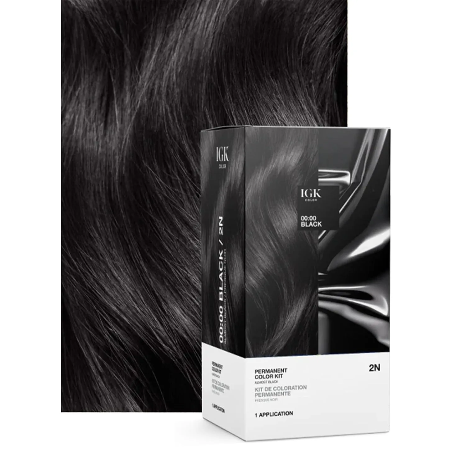 Набор для окрашивания волос IGK Permanent Hair Dye Color Kit | 2N 00:00 - Черный | 100% закрашивание седины | Без аммиака Короткие или тонкие волосы (1 шт.), Almost Black — фото 2