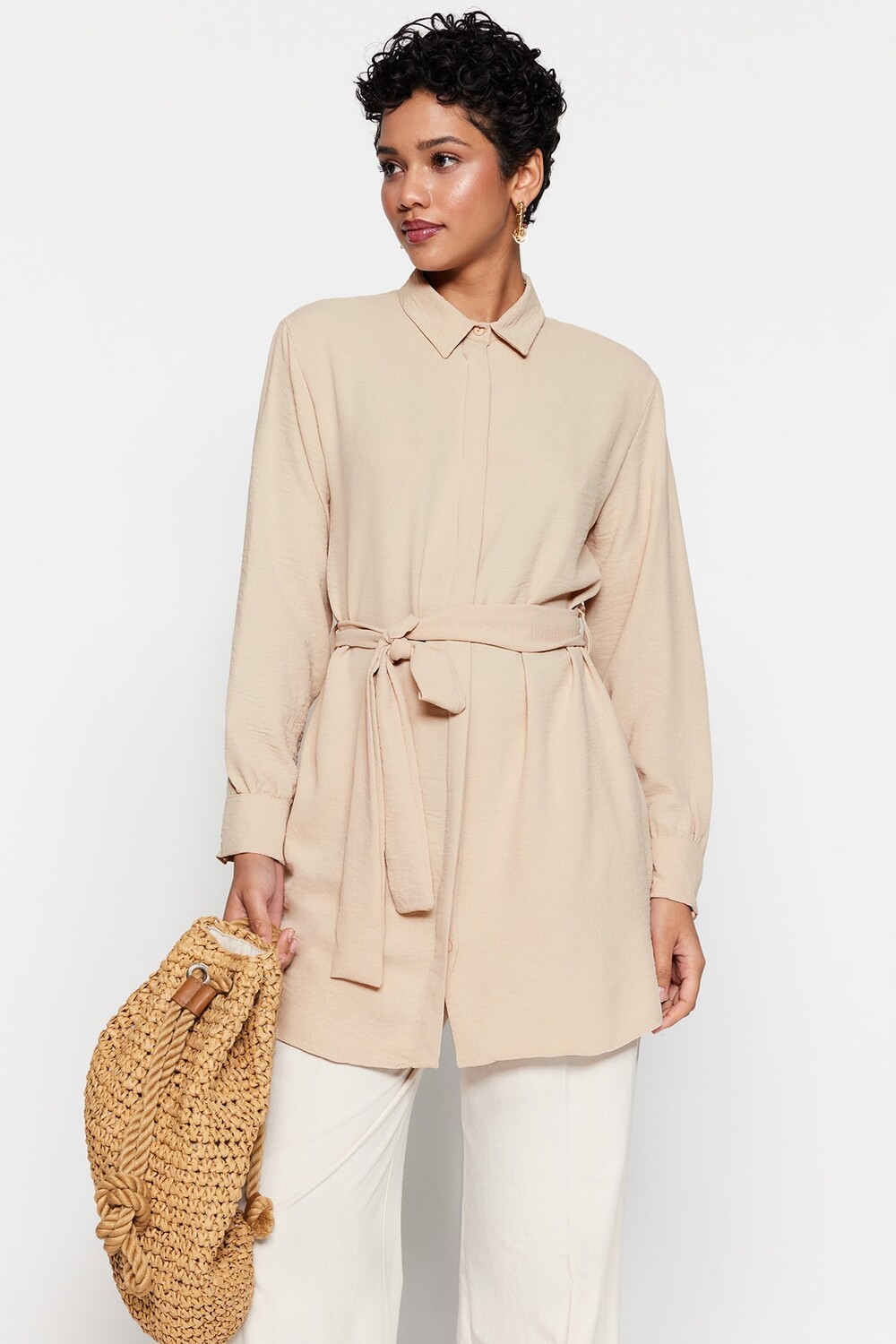 

Рубашка - Серая - Приталенная Trendyol Modest, серый
