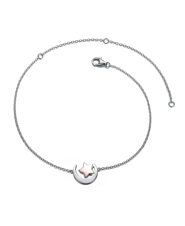 

Браслет на лодыжку из стерлингового серебра 18 карат с позолотой в виде счастливой звезды и полумесяца, регулируемая длина Gigigirl, silver