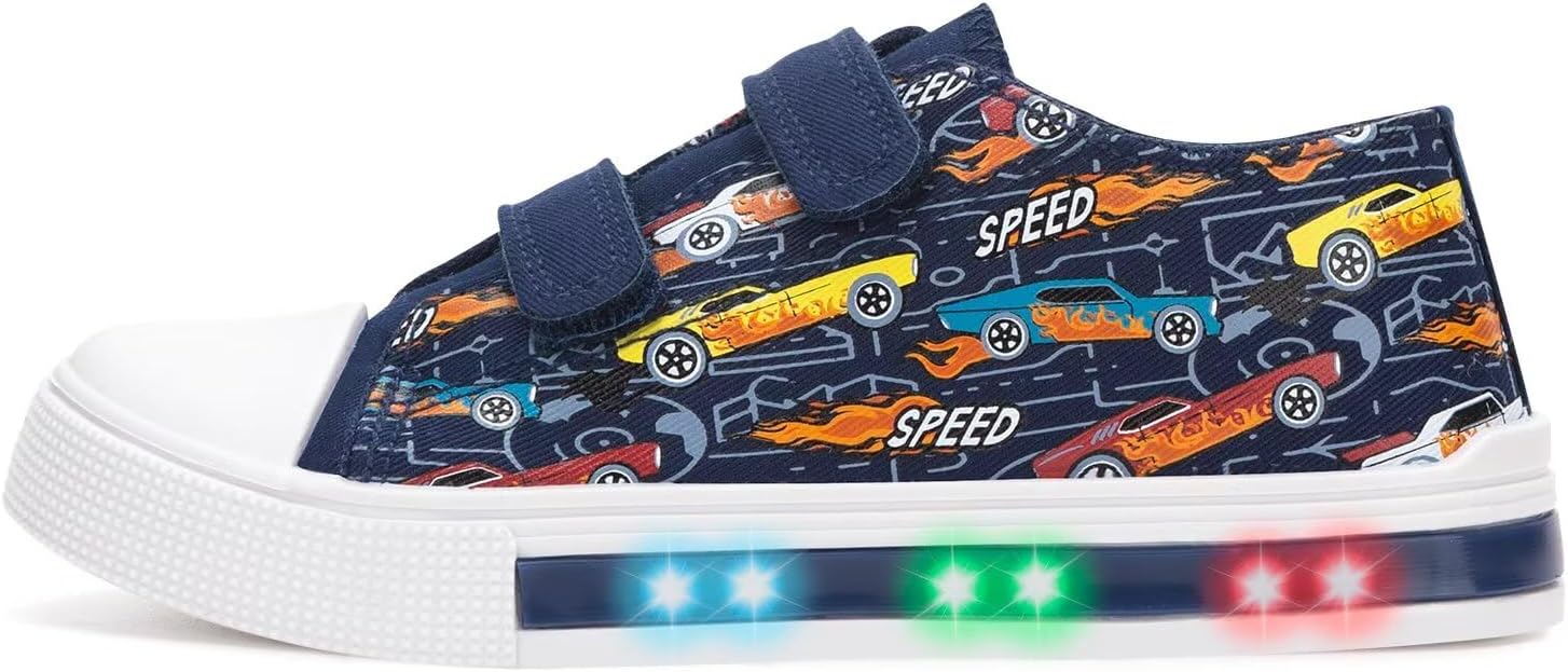 

Кроссовки EUXTERPA для малышей с подсветкой, повседневные детские тканевые обувь с регулируемым ремешком для девочек и мальчиков, Flame Racer