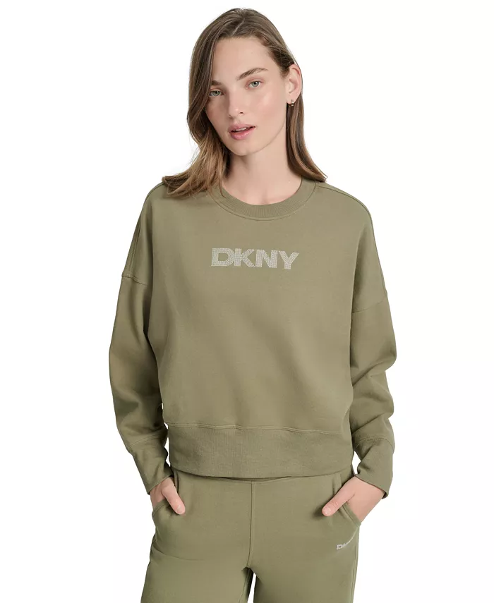 

Женская толстовка с круглым вырезом и мини-логотипом Stud DKNY, зеленый