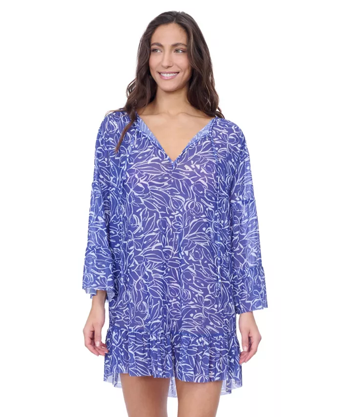 

Туника-тюльпан с сетчатым принтом и оборкой Profile by Gottex, синий