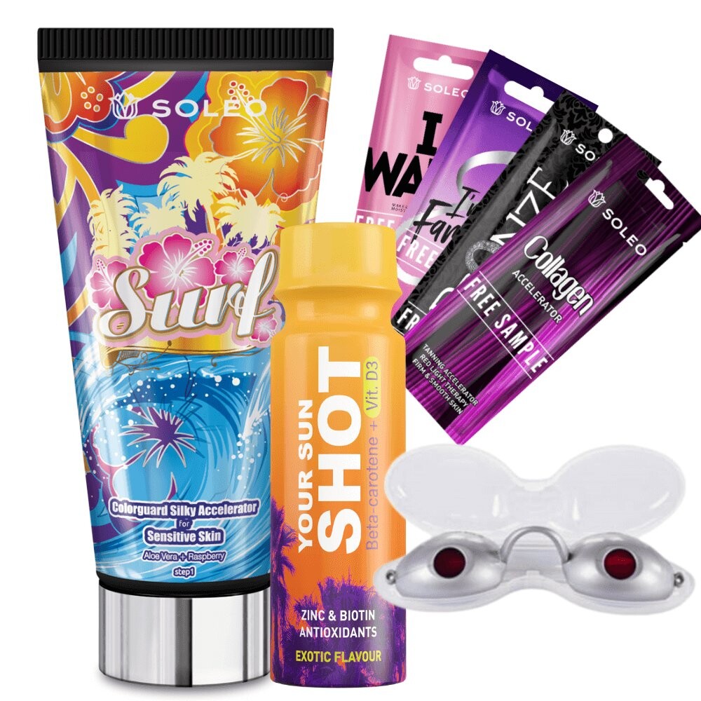 

Soleo Surf, Набор косметики для загара, 6 шт + очки