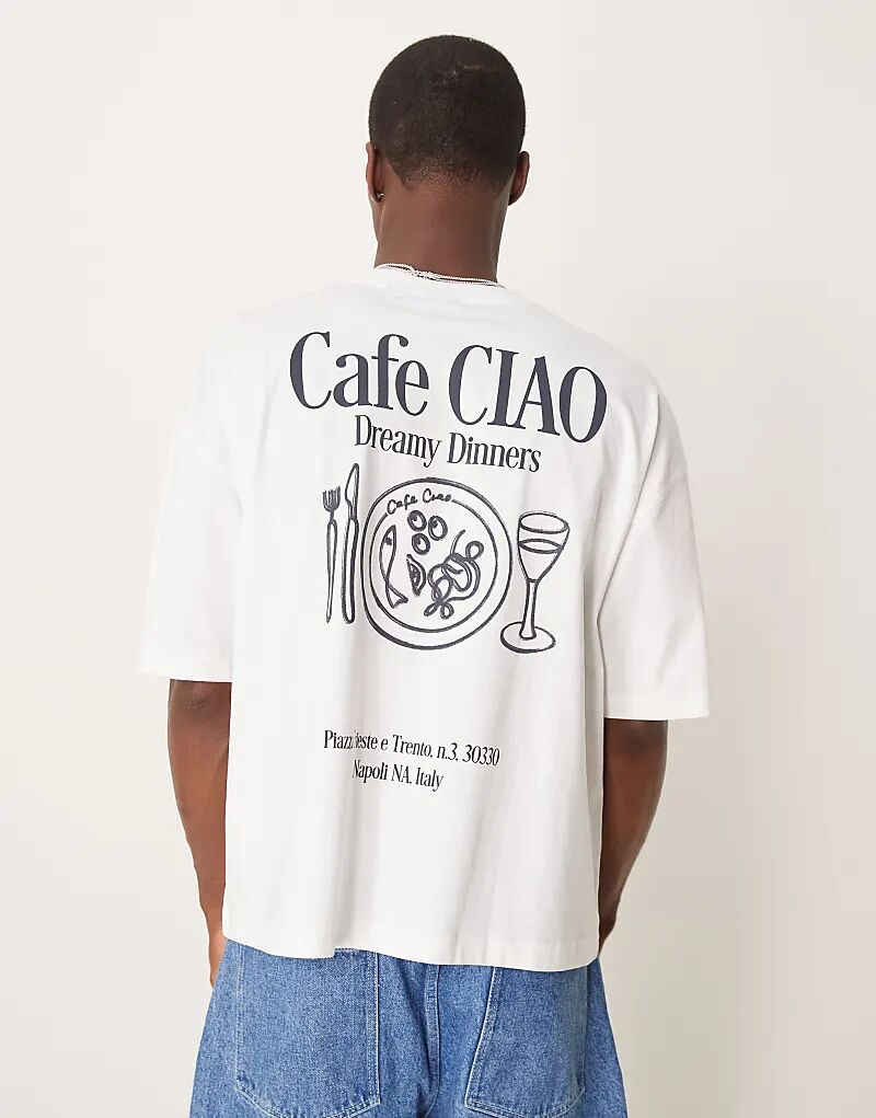 

Футболка свободного кроя ASOS DESIGN с рисунком мультяшного кафе белого цвета