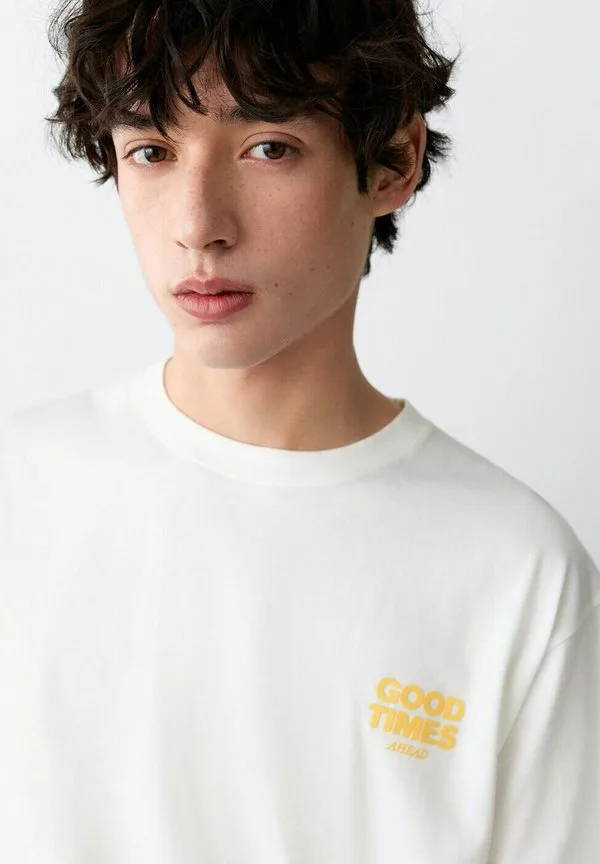 Футболка с принтом для подростков, кремового цвета Mango Kids, Off-White — фото 4