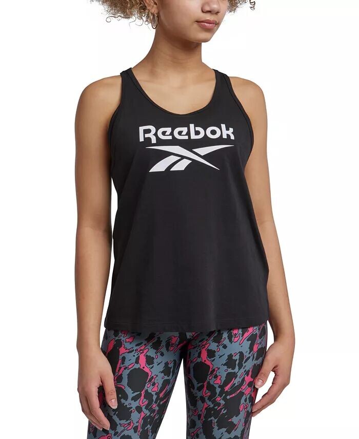 

Женская хлопковая майка с большим логотипом Reebok, черный