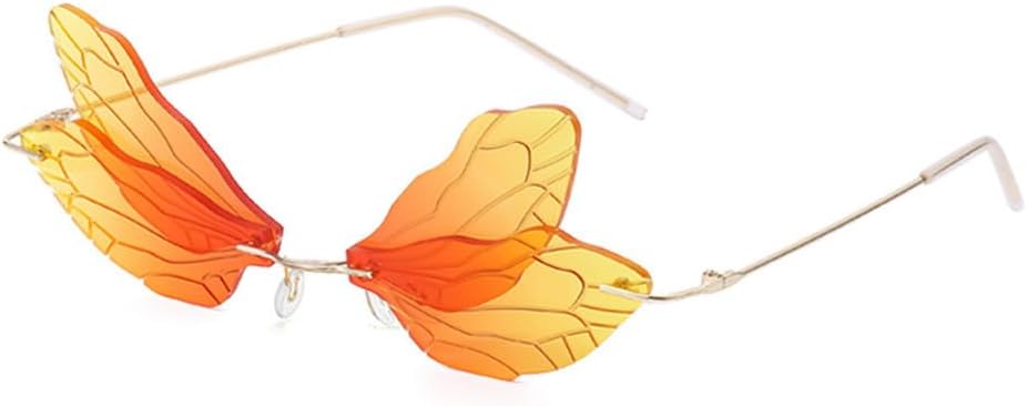 

Солнцезащитные очки без оправы «Стрекоза» для женщин, модные солнцезащитные очки с крыльями для мужчин, забавные солнцезащитные очки для вечеринок, унисекс, уникальные очки WNCKSQ, C12yellowredgradient