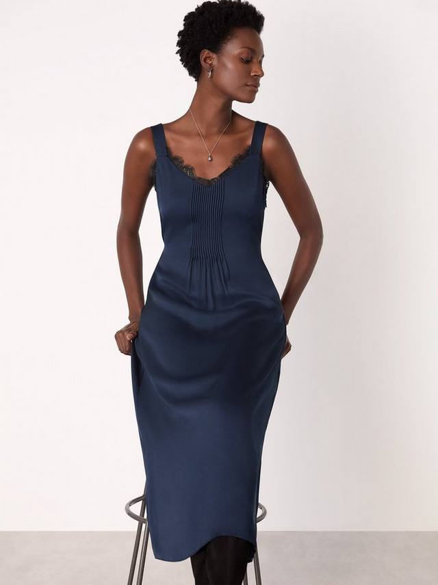 

Платье миди-камisol с кружевной отделкой креп Whistles, Navy/Multi
