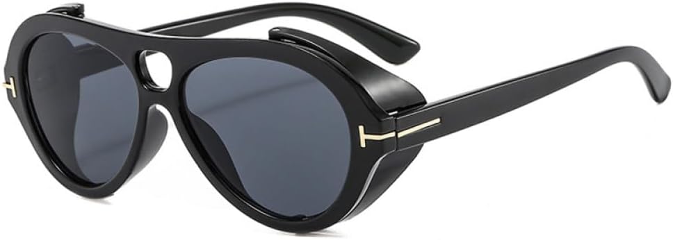 

Ретро-солнцезащитные очки в стиле панк с двойной перемычкой, круглые, для женщин, модные, прозрачные, розовые, желтые, с защитой от УФ-излучения UV400, для мужчин MTZJH, Black Gray