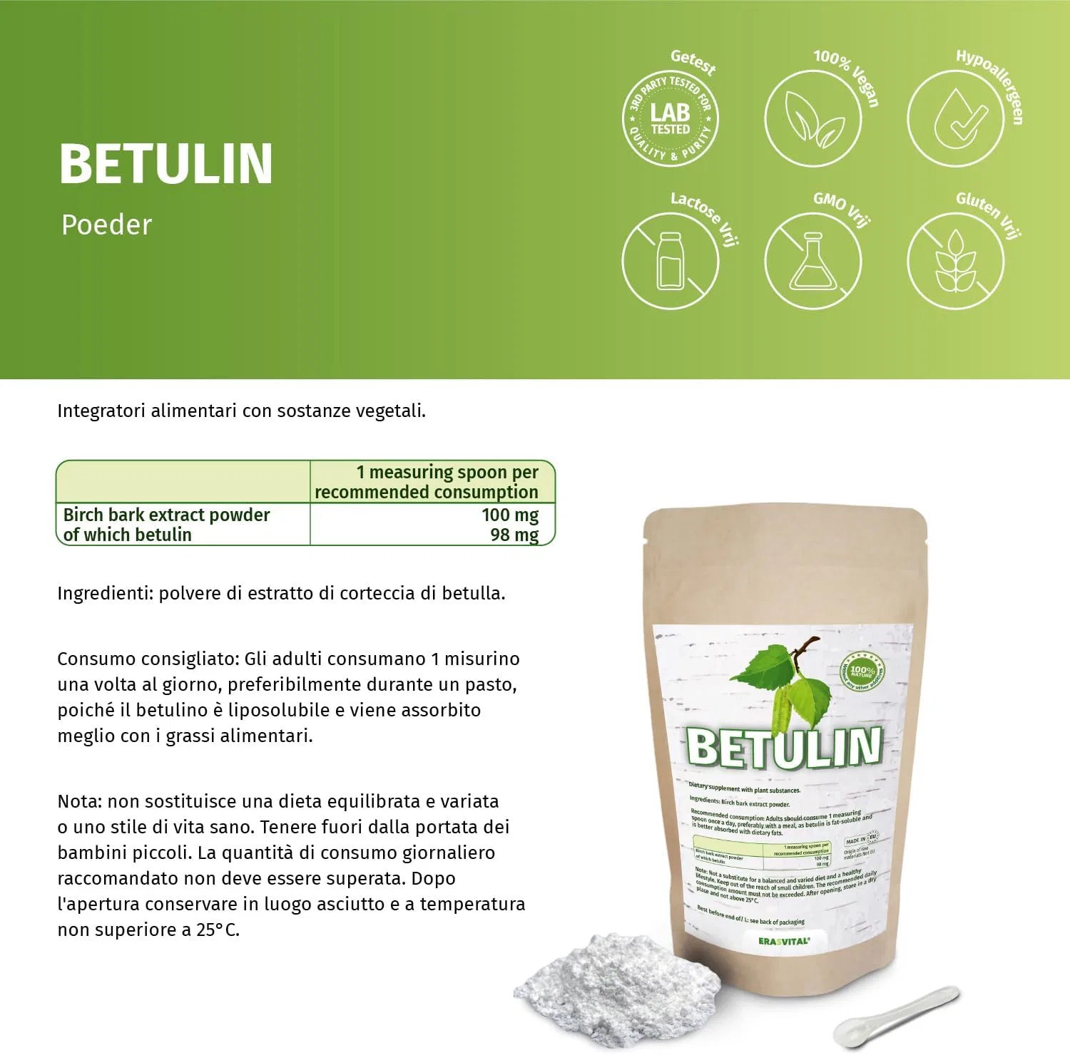 Экстракт березовой коры (бетулин) 98% для косметики, 30 г Erasvital — фото 2