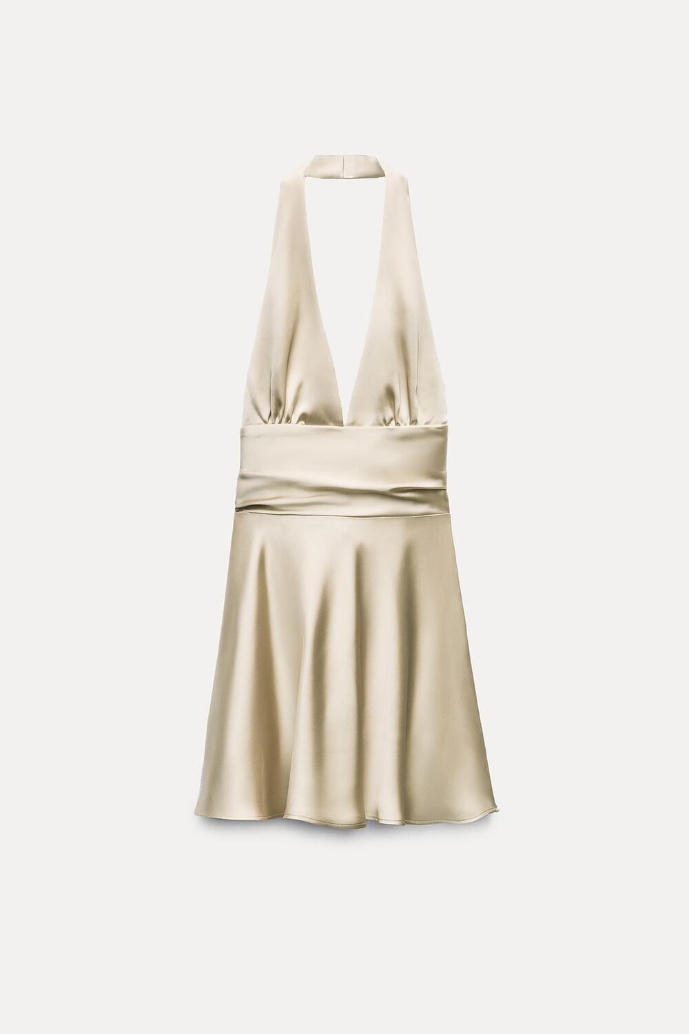 

Платье из атласного платья с плечем на халтере ZARA, серый/бежевый
