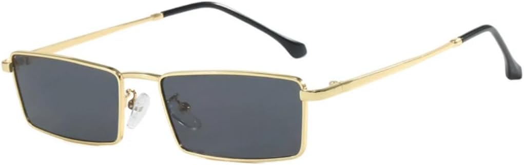 

Ретро-солнцезащитные очки прямоугольной формы для женщин и мужчин, металлическая оправа, панк-стиль, винтажные дорожные очки с защитой от УФ-излучения UV400 VVTWSSW, Gold Gray