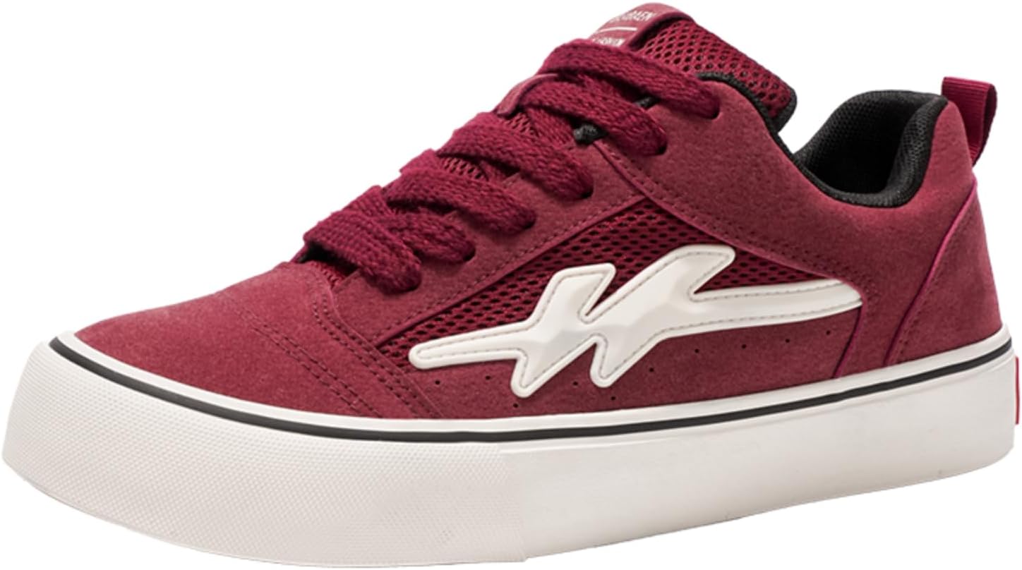 

Мужские кеды для скейтборда - стильный бордовый замш и сетка, нескользящая подошва, знаковый логотип, удобные для катания на скейтборде и повседневной носки Khwfjas