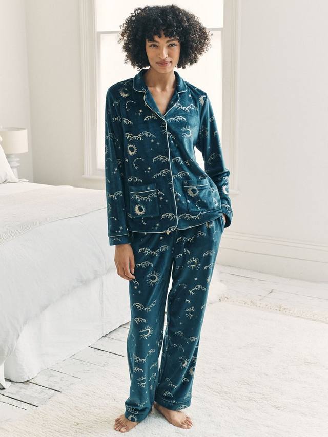 

Лунные небеса велюровый пижамный комплект на пуговицах Chelsea Peers, Teal