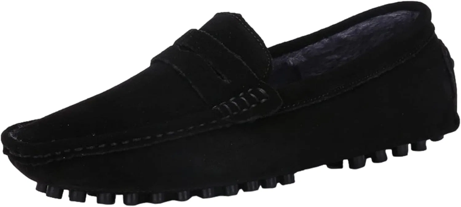 Лоферы мужские из замши, ANUFER, Black-plush Lined