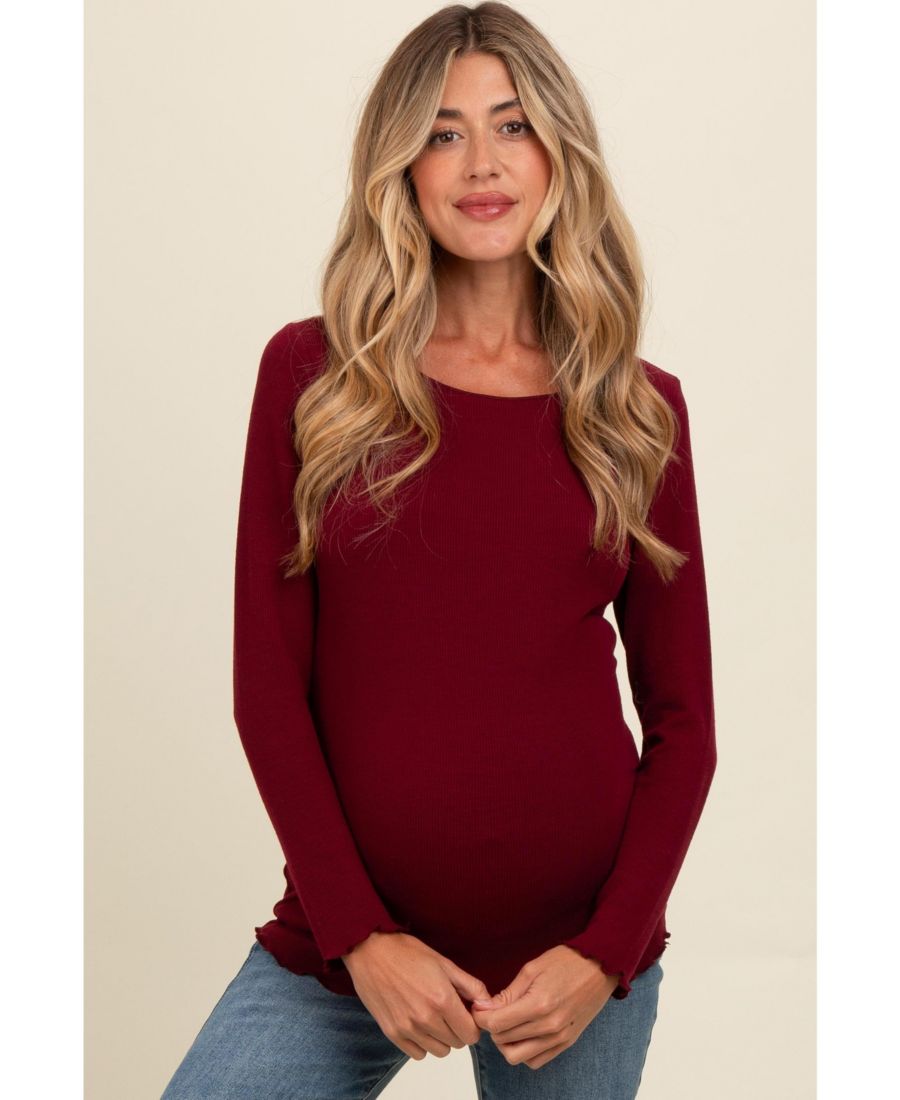 

Бордовый трикотажный топ в рубчик с длинными рукавами и волнистым краем для беременных Pinkblush, Burgundy