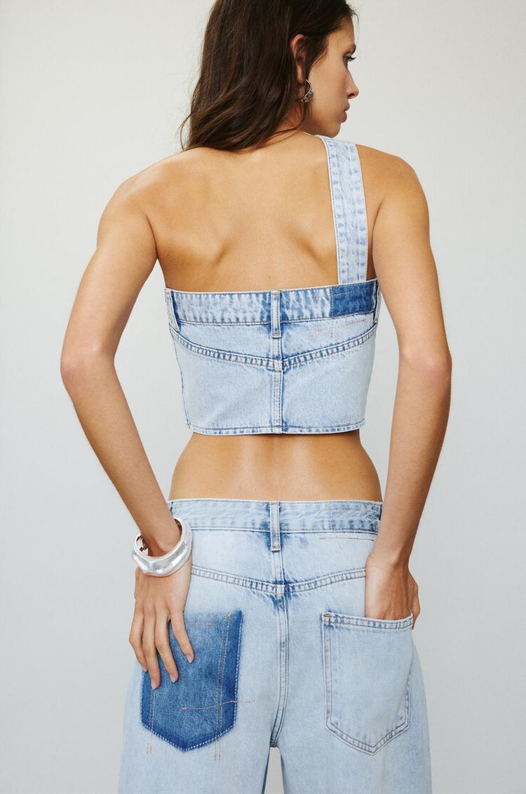 

Лоскутный джинсовый топ Pull And Bear, голубой